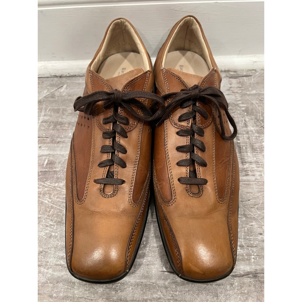 Bacco Bucci Mens Tan Leather Oxford Sneakers Square Toe Perforated Size 10 Italy